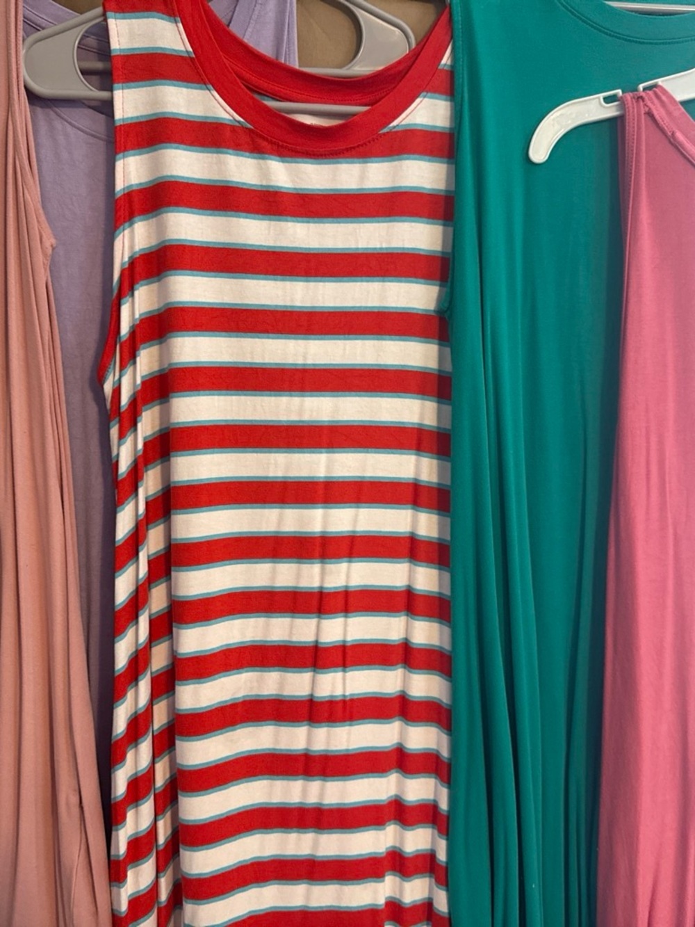 Time and Tru Red and White Striped Sleeveless Midi Dress